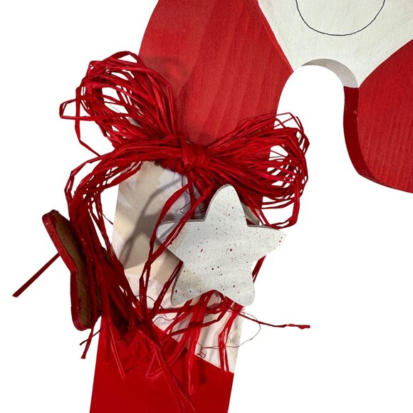 Handmade Wooden Candy Cane Wall Decor With Red Ribbon & Star Ornament - Picture 3 of 5